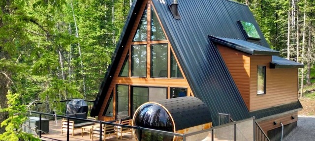Modern Rustic A-Frame Cabin with Barrel Sauna in Nordegg